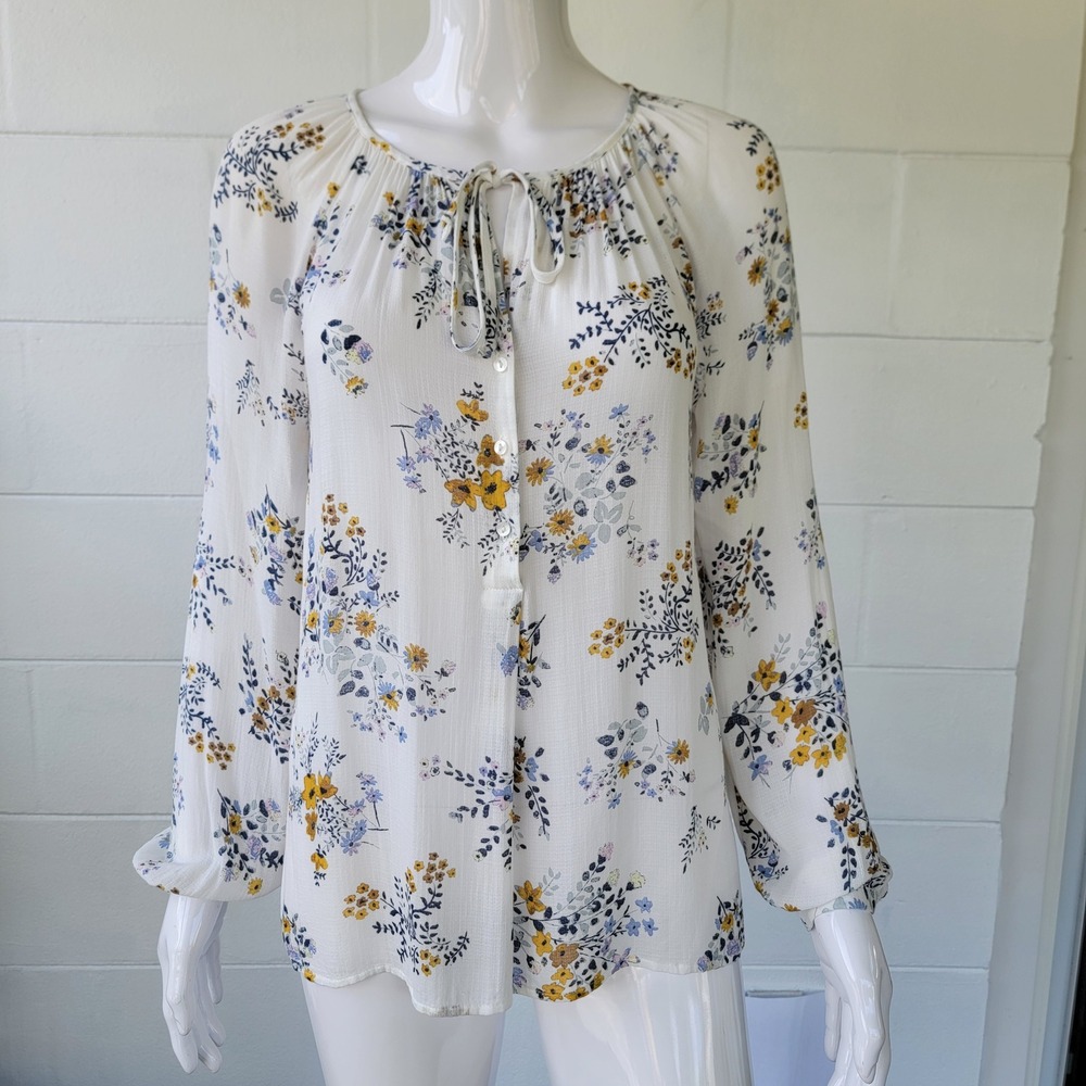 Lucky Brand Floral Peasant Blouse White Women's S Cottagecore Peasant Romantic